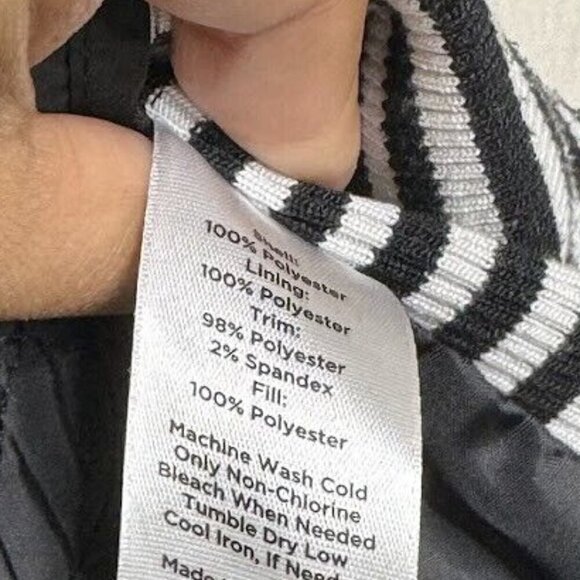 Talbots Black White Quilted Puffer Side Stripe Zip Up Front Outerwear Vest Large - Picture 6 of 8